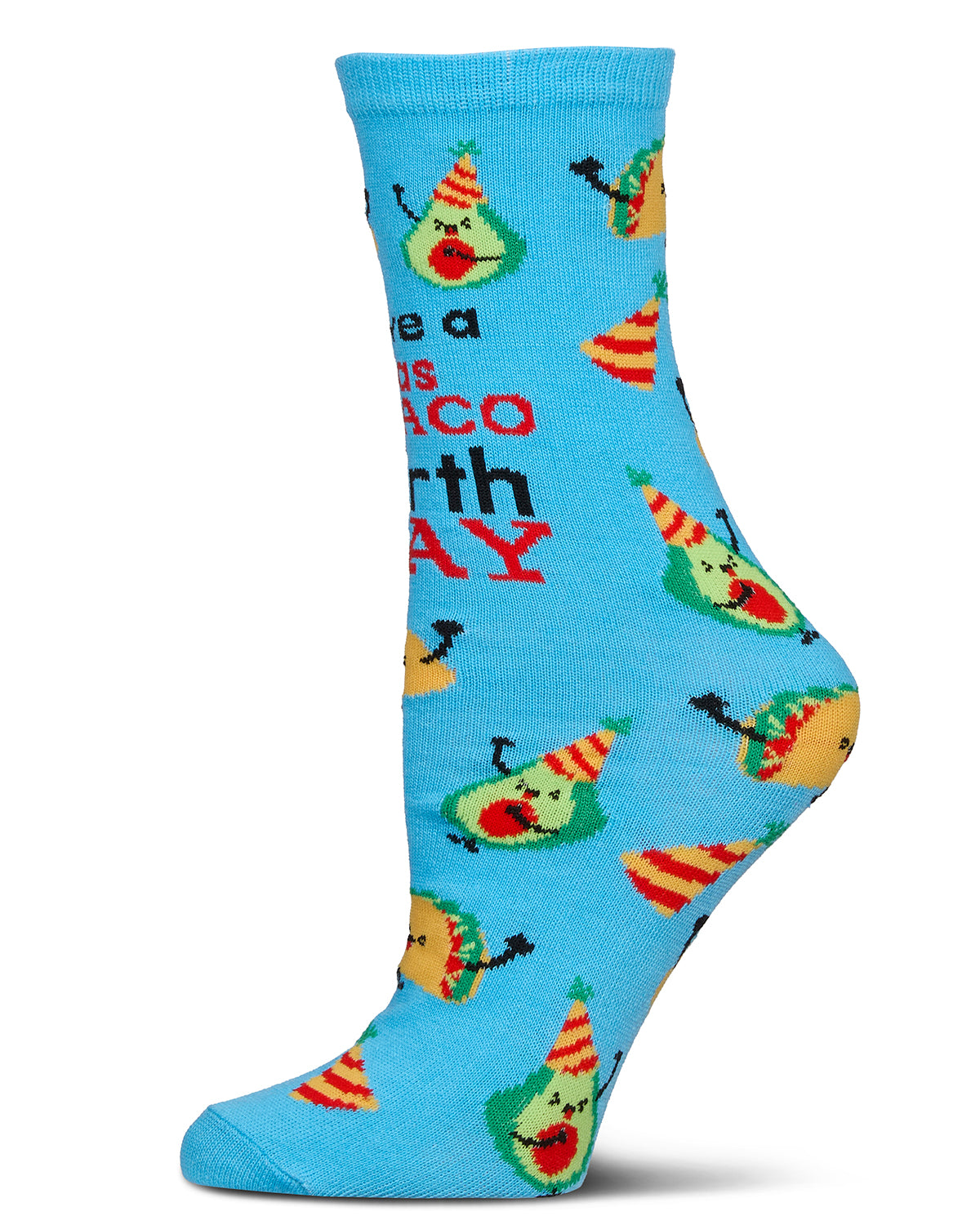 Have a FantasTACO Birthday Greeting Card Crew Socks : Color: Blue Grotto