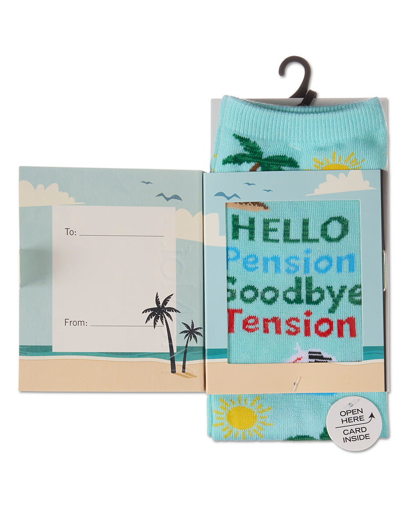 Goodbye Tension Hello Pension Greeting Card Crew Socks