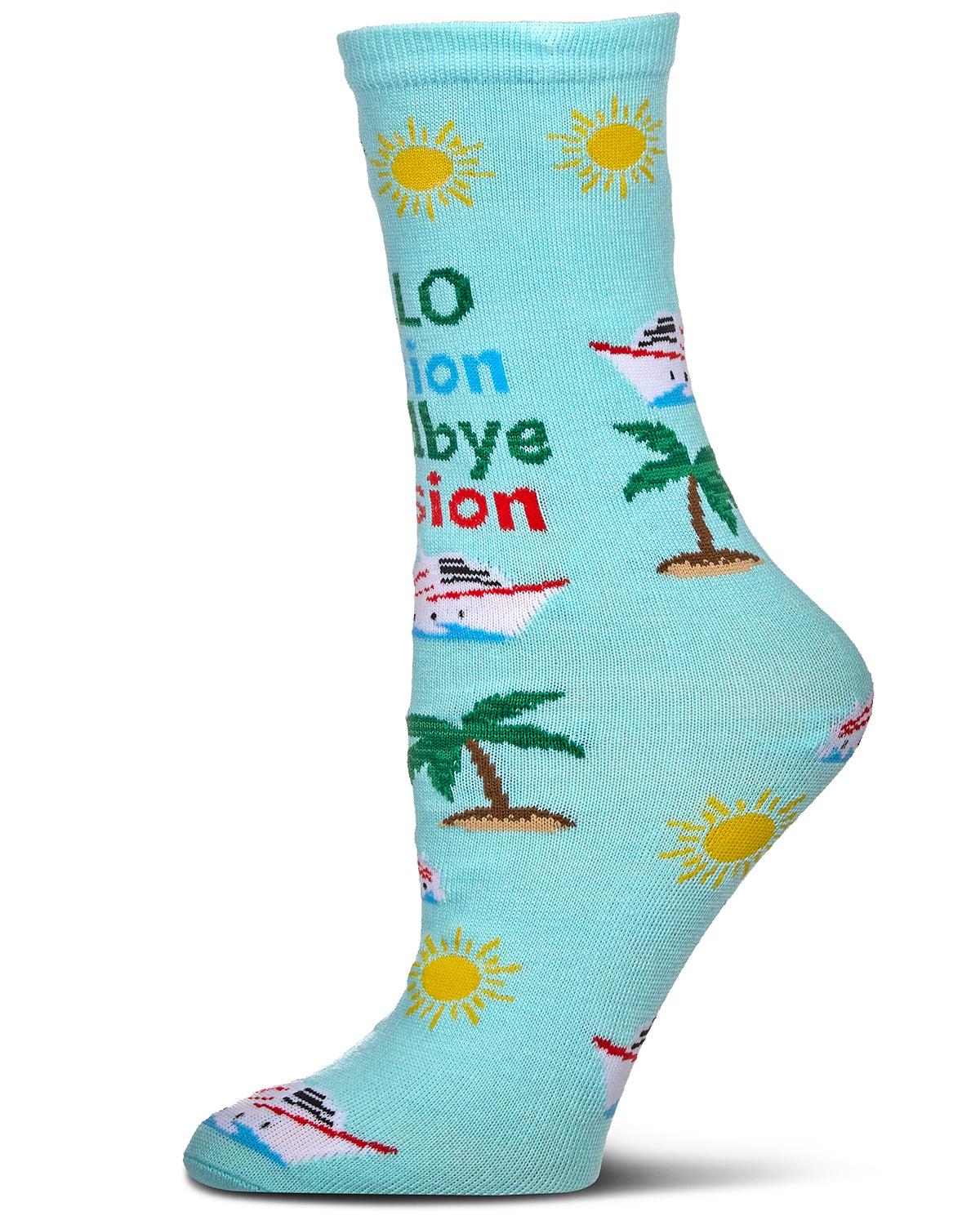 Goodbye Tension Hello Pension Greeting Card Crew Socks : Color: Aqua Splash