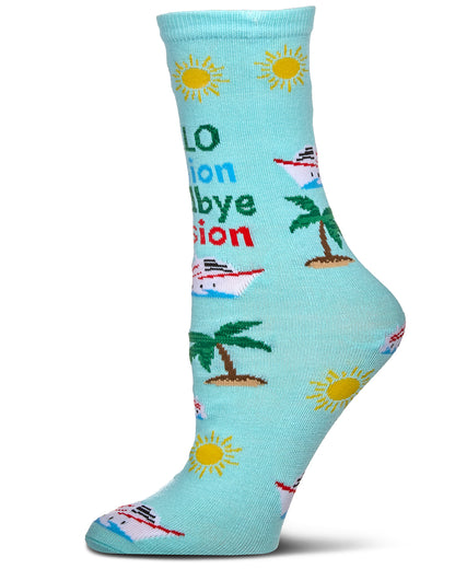 Goodbye Tension Hello Pension Greeting Card Crew Socks : Color: Aqua Splash
