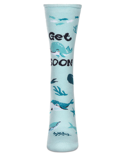 Get Whale Soon Greeting Card Crew Socks : Color: Light Blue