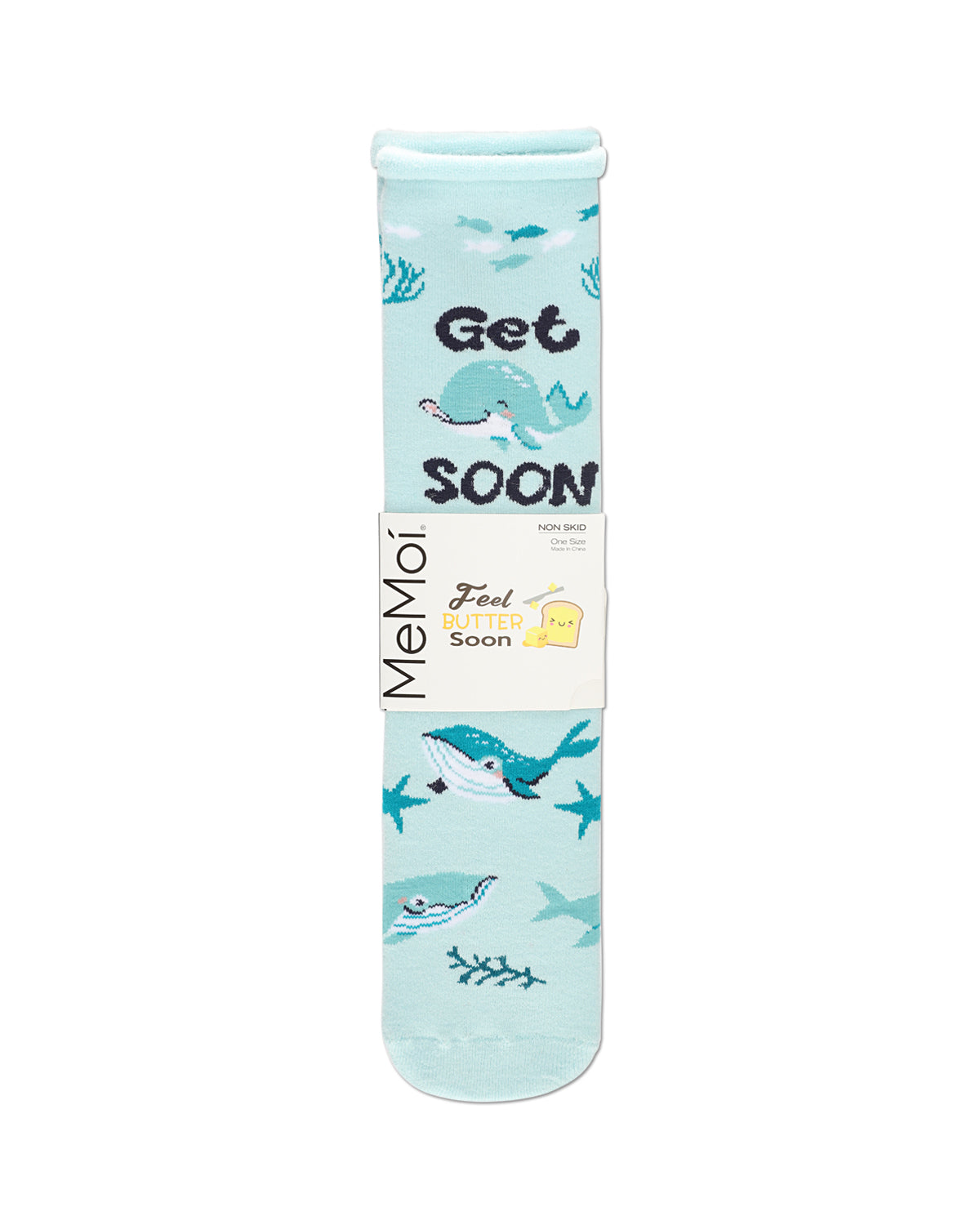 Get Whale Soon Greeting Card Crew Socks : Color: Light Blue