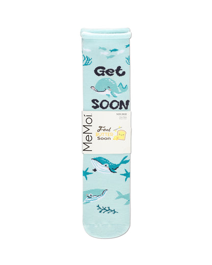 Get Whale Soon Greeting Card Crew Socks : Color: Light Blue
