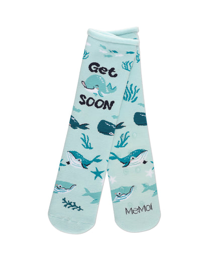 Get Whale Soon Greeting Card Crew Socks : Color: Light Blue