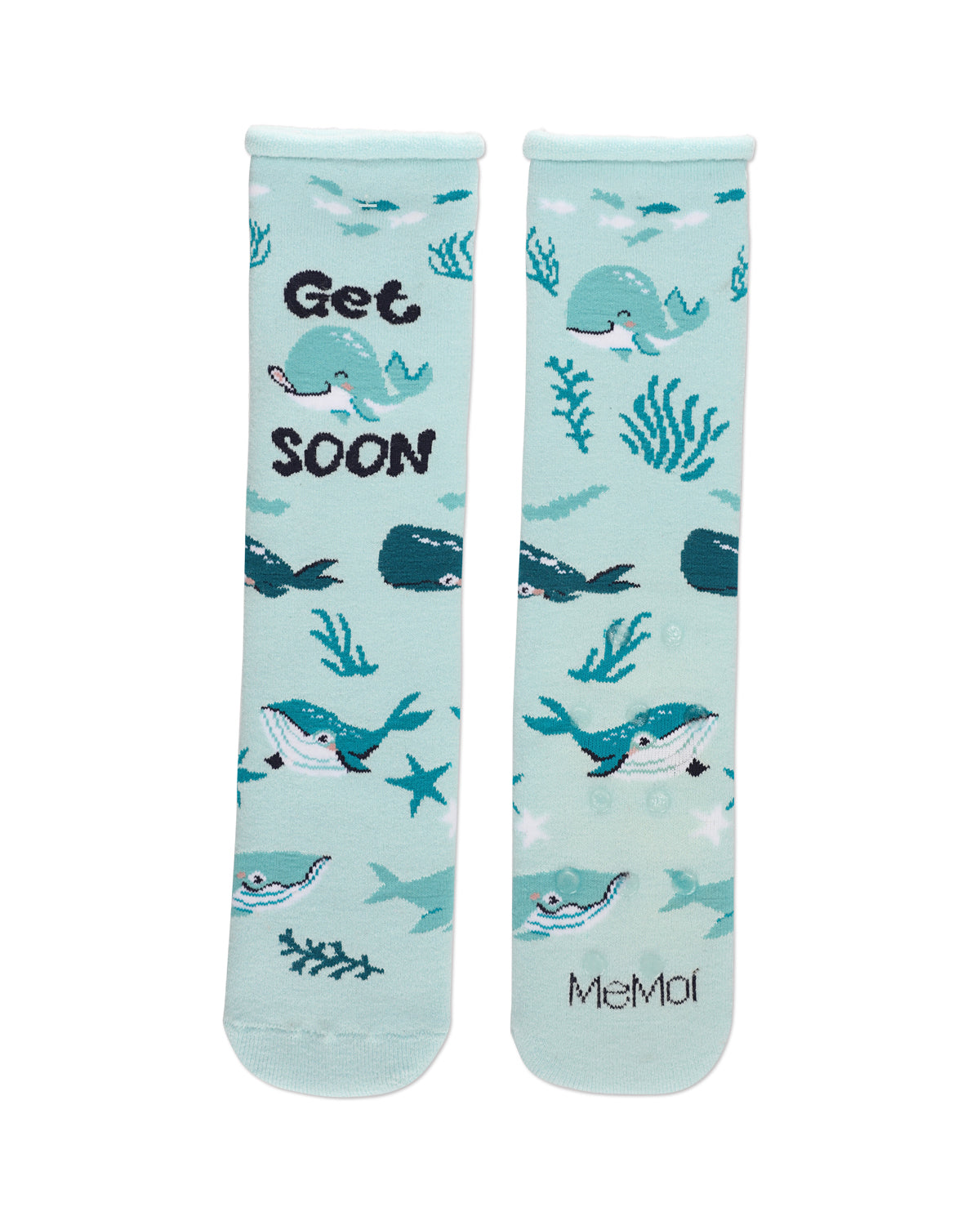 Get Whale Soon Greeting Card Crew Socks : Color: Light Blue