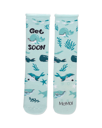 Get Whale Soon Greeting Card Crew Socks : Color: Light Blue