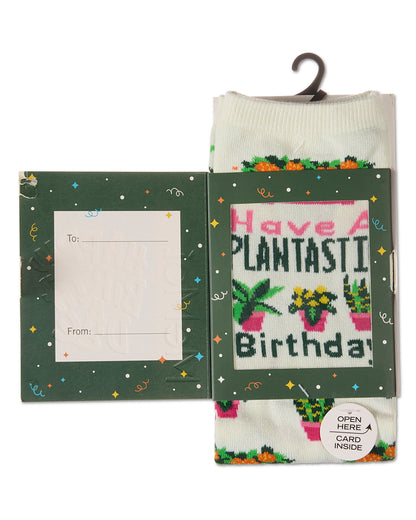 Have a Plantastic Birthday Greeting Card Crew Socks : Color: Marshmallow
