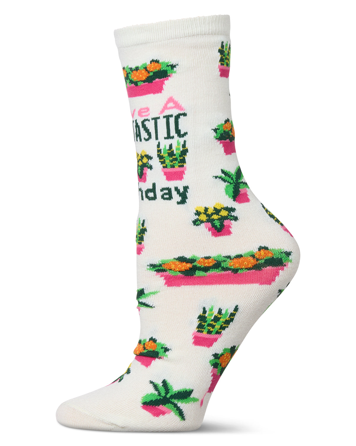 Have a Plantastic Birthday Greeting Card Crew Socks : Color: Marshmallow