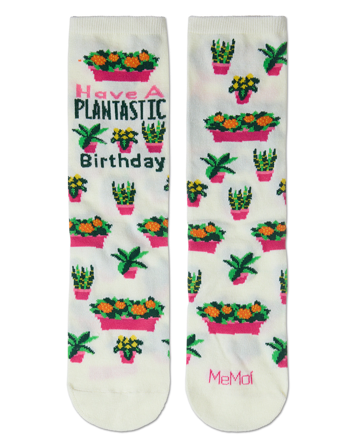 Have a Plantastic Birthday Greeting Card Crew Socks : Color: Marshmallow