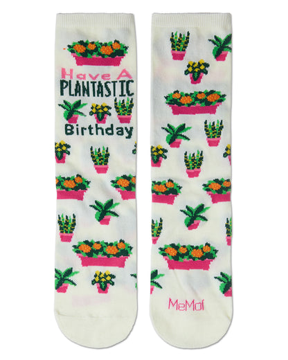 Have a Plantastic Birthday Greeting Card Crew Socks : Color: Marshmallow