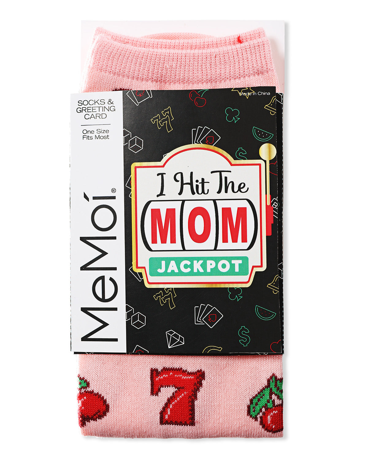 Lucky Mom Greeting Card Crew Socks : Color: Confetti Pink