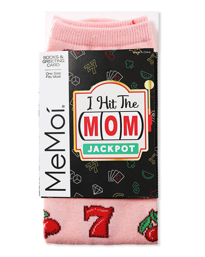 Lucky Mom Greeting Card Crew Socks : Color: Confetti Pink