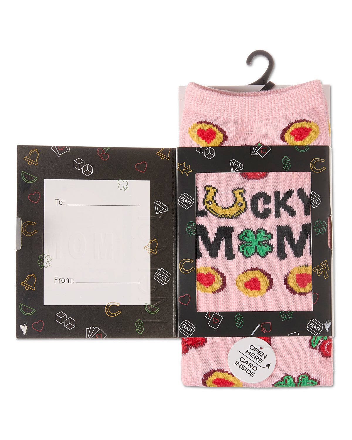Lucky Mom Greeting Card Crew Socks : Color: Confetti Pink