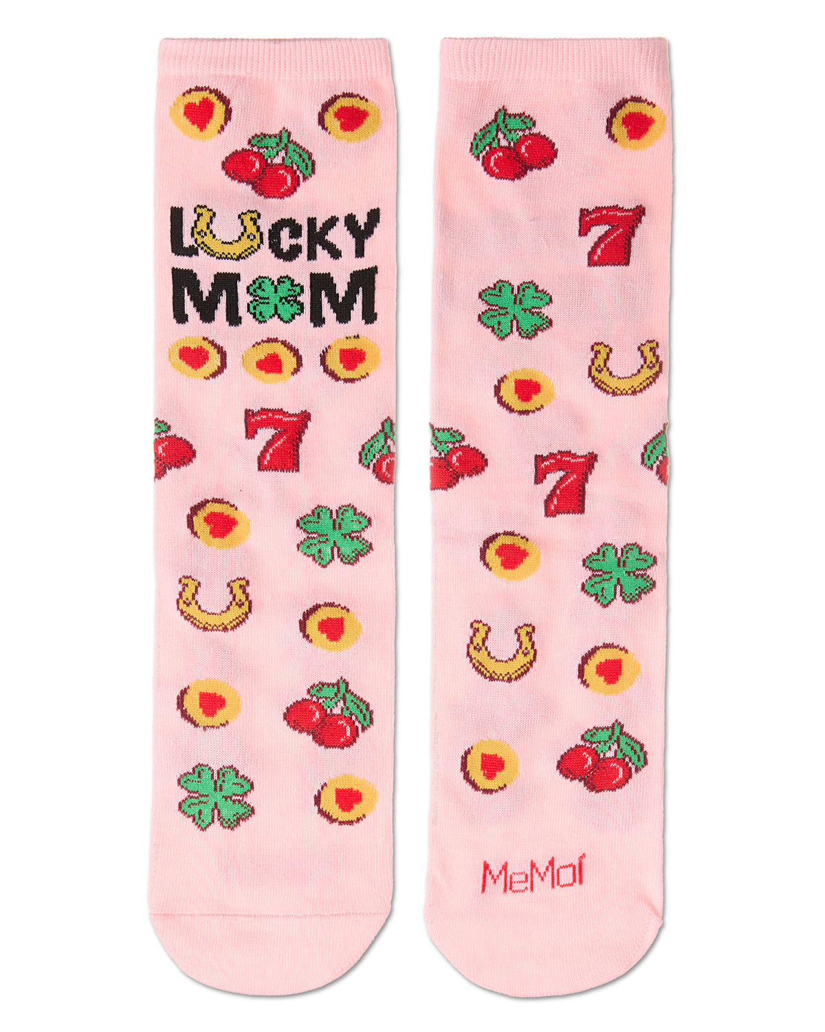 Lucky Mom Greeting Card Crew Socks : Color: Confetti Pink