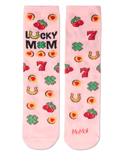 Lucky Mom Greeting Card Crew Socks : Color: Confetti Pink