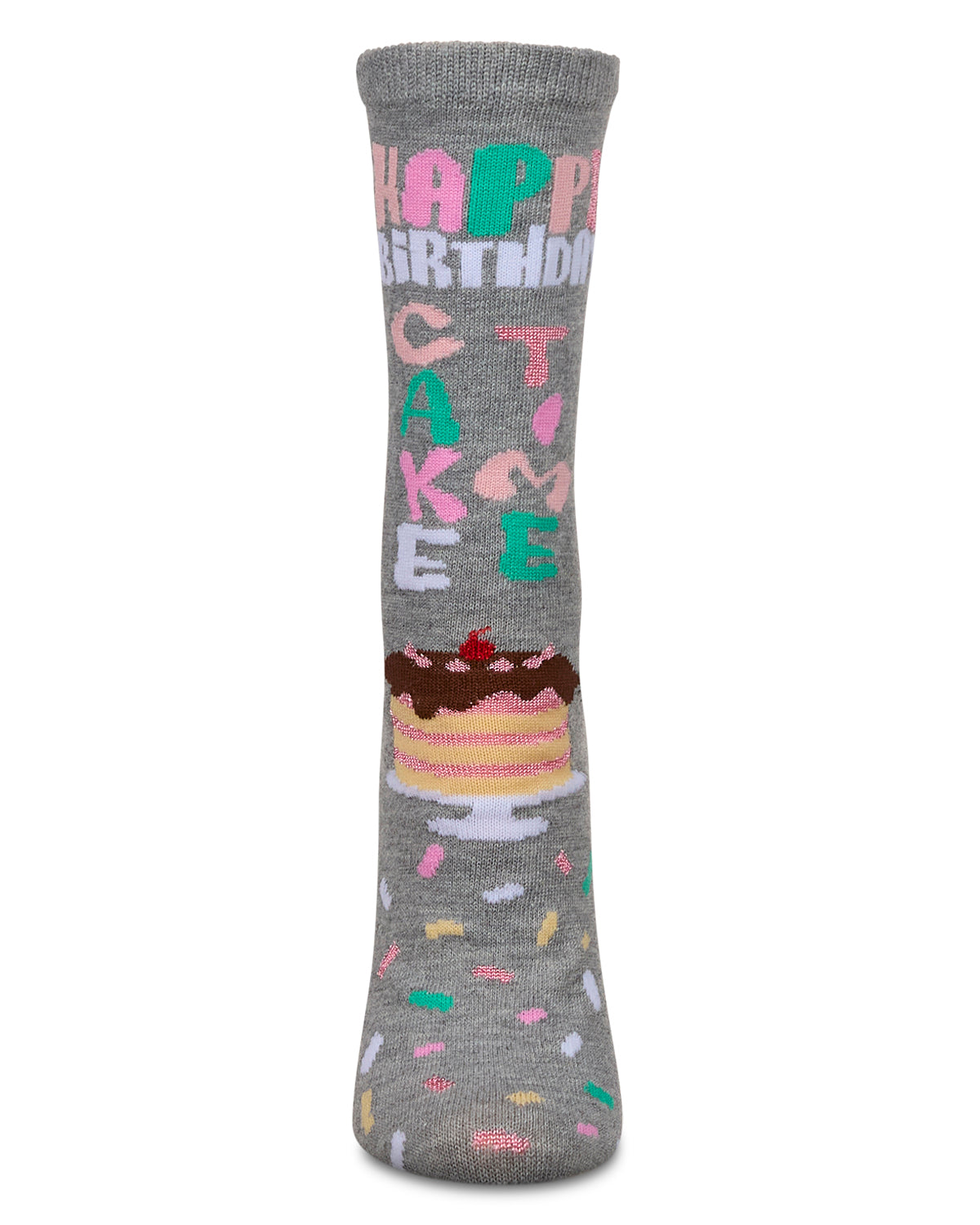 Happy Birthday Cake Time Greeting Card Crew Socks : Color: Med Gray Heather