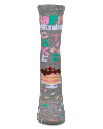 Happy Birthday Cake Time Greeting Card Crew Socks : Color: Med Gray Heather