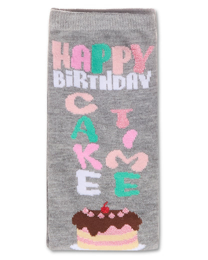 Happy Birthday Cake Time Greeting Card Crew Socks : Color: Med Gray Heather