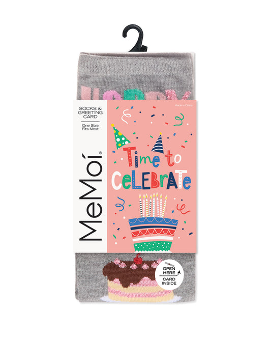 Women's "Happy Birthday Cake Time" Greeting Card Crew Socks