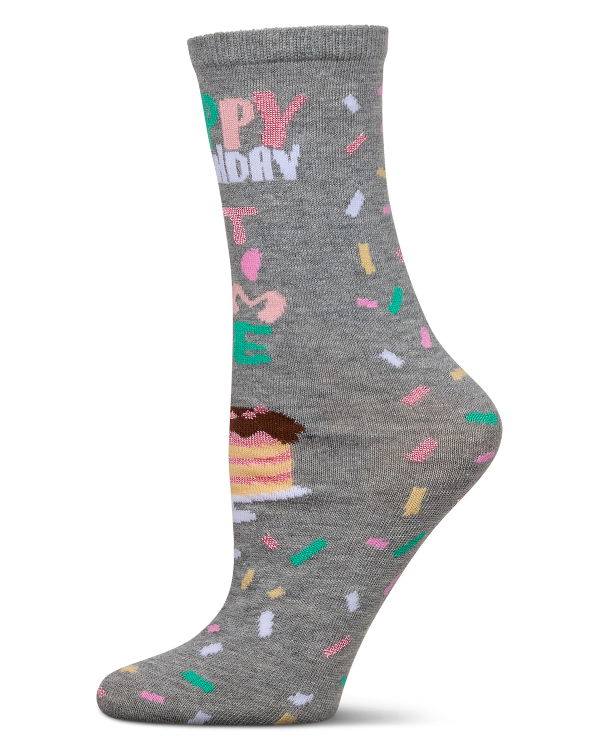Happy Birthday Cake Time Greeting Card Crew Socks : Color: Med Gray Heather
