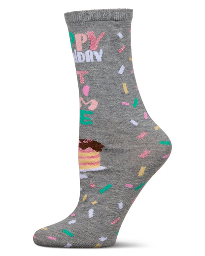 Happy Birthday Cake Time Greeting Card Crew Socks : Color: Med Gray Heather