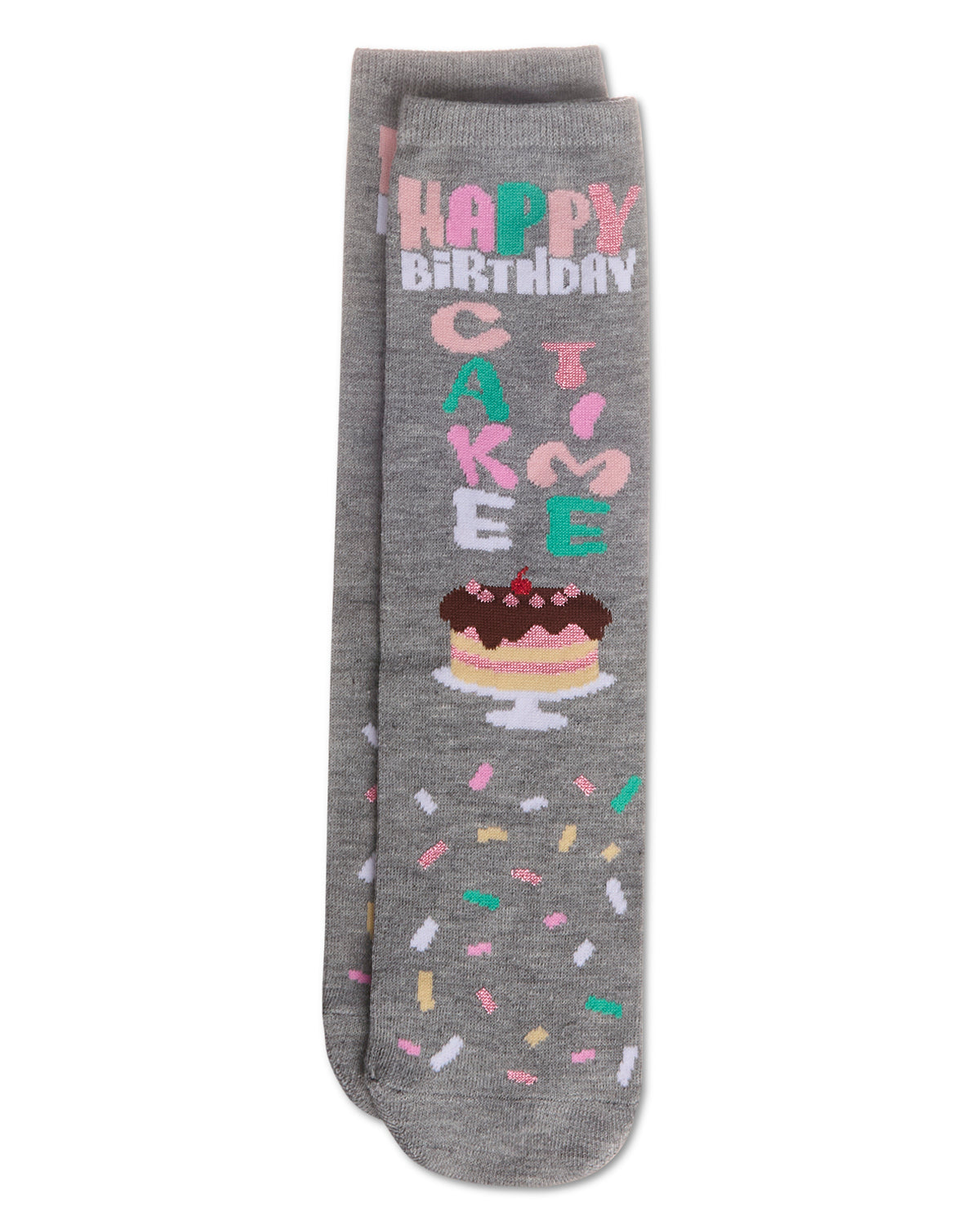 Happy Birthday Cake Time Greeting Card Crew Socks : Color: Med Gray Heather