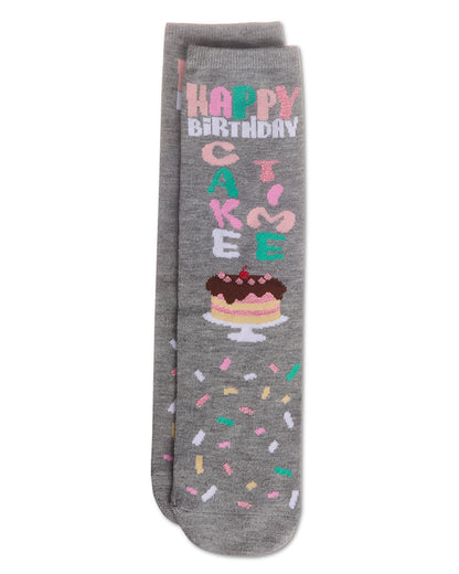 Happy Birthday Cake Time Greeting Card Crew Socks : Color: Med Gray Heather