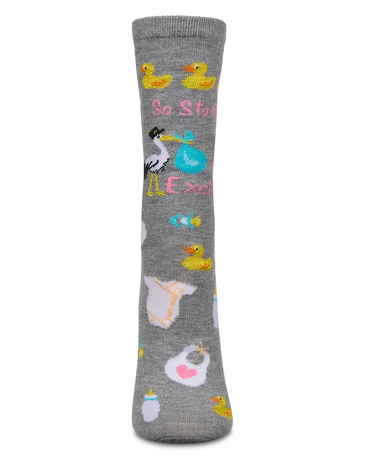So Storked & Excited Greeting Card Crew Socks : Color: Med Gray Heather