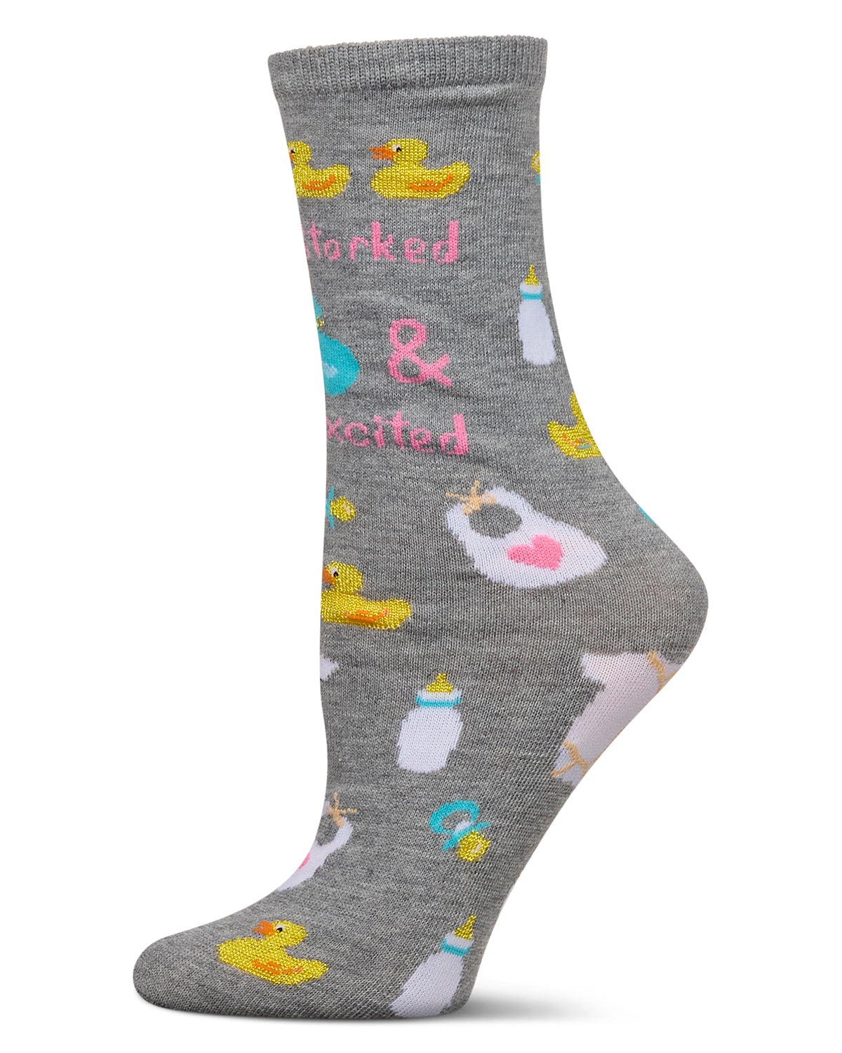 So Storked & Excited Greeting Card Crew Socks : Color: Med Gray Heather