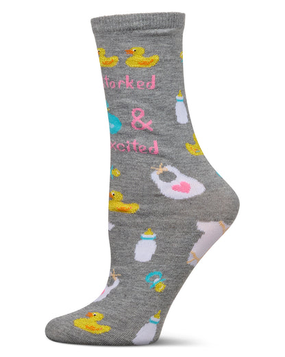 So Storked & Excited Greeting Card Crew Socks : Color: Med Gray Heather