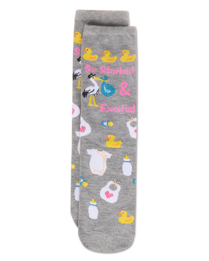 So Storked & Excited Greeting Card Crew Socks : Color: Med Gray Heather