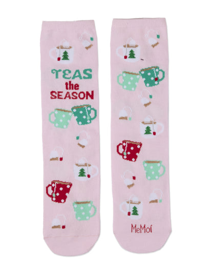Women's "Teas The Season" Christmas Novelty Sock with Greeting Card : Color: Hot Pink