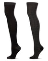 2 Pair Women's Ultra-Soft Ribbed and Side Cable Over the Knee Socks : Color: Dark Gray Heather