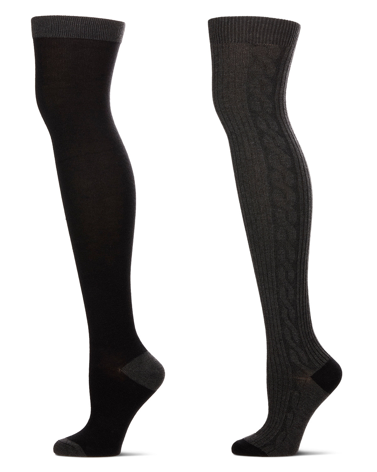 2 Pair Women's Ultra-Soft Ribbed and Side Cable Over the Knee Socks : Color: Dark Gray Heather