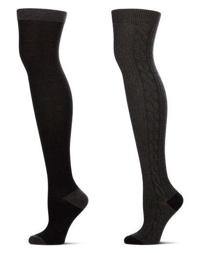 2 Pair Women's Ultra-Soft Ribbed and Side Cable Over the Knee Socks : Color: Dark Gray Heather