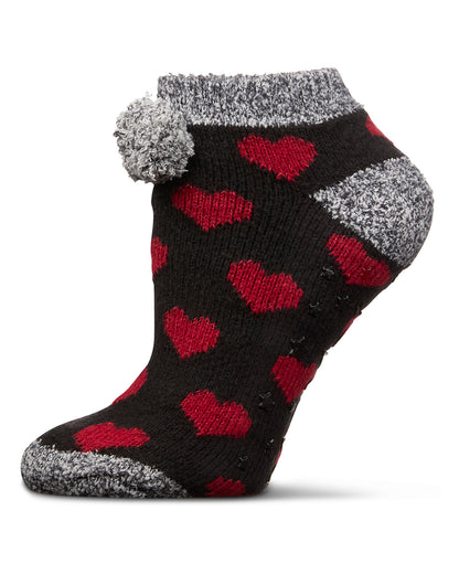 Women's Color Hearts Buttersoft Plush Lined Low Cut Socks : Color: Black