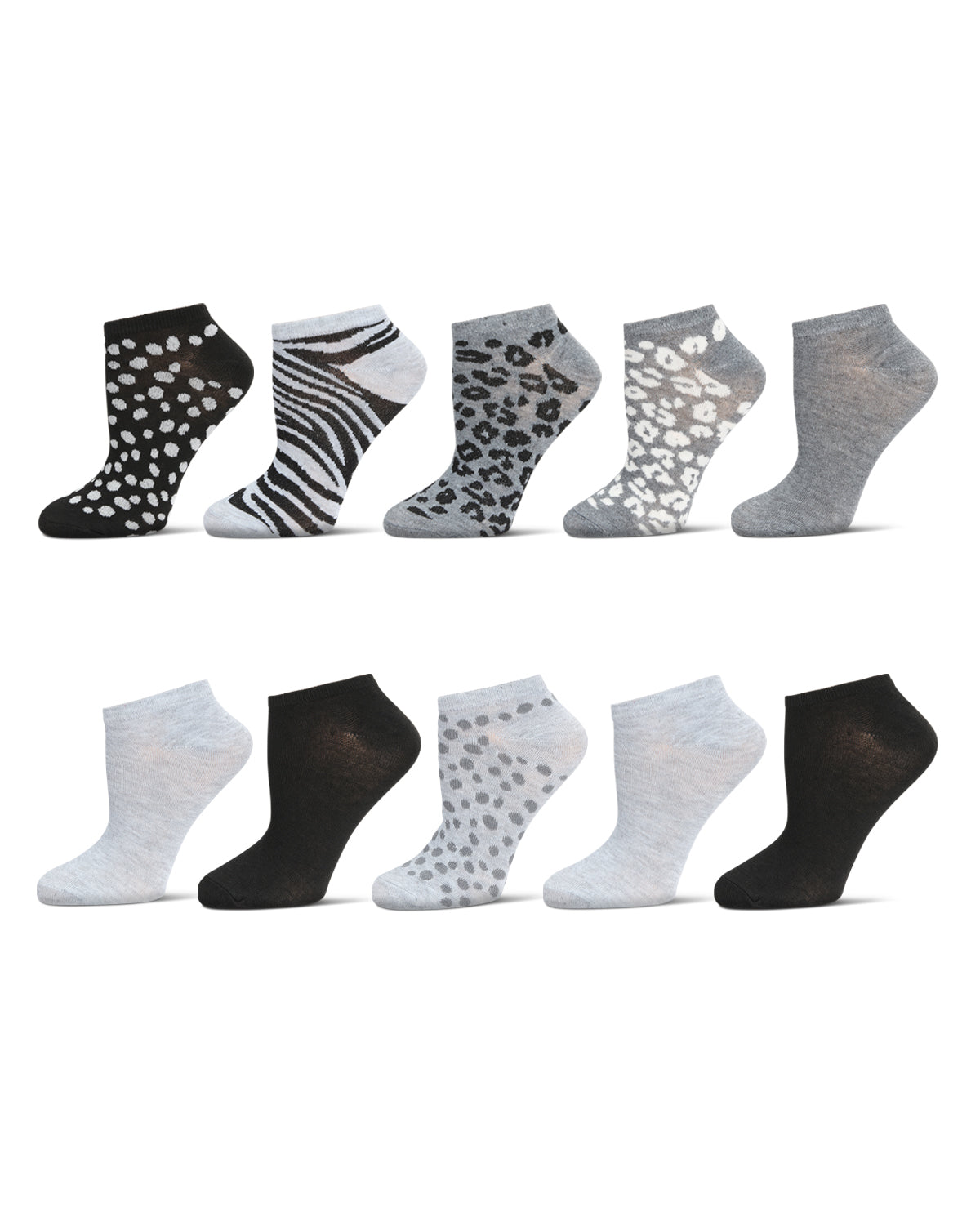 Women's 10 Pair Pack Animal Print Low Cut Socks : Color: Gray Heather