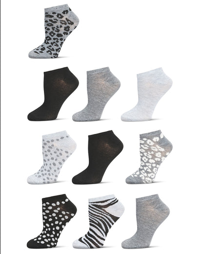 Women's 10 Pair Pack Animal Print Low Cut Socks : Color: Gray Heather