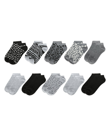 Women's 10 Pair Pack Animal Print Low Cut Socks : Color: Gray Heather