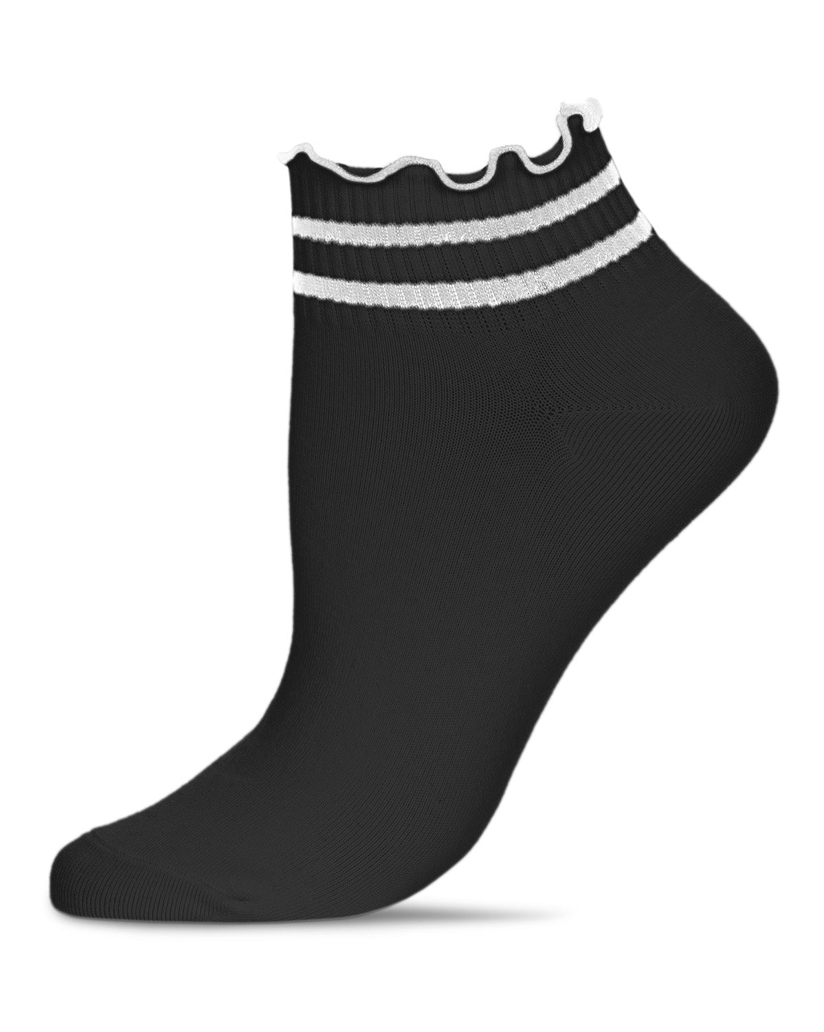 Women's Combed Cotton Ruffle Stripe Low Cut Shortie Socks : Color: Black