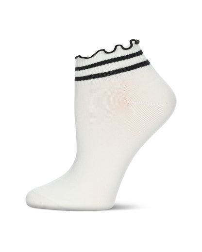 Women's Combed Cotton Ruffle Stripe Low Cut Shortie Socks : Color: Cream