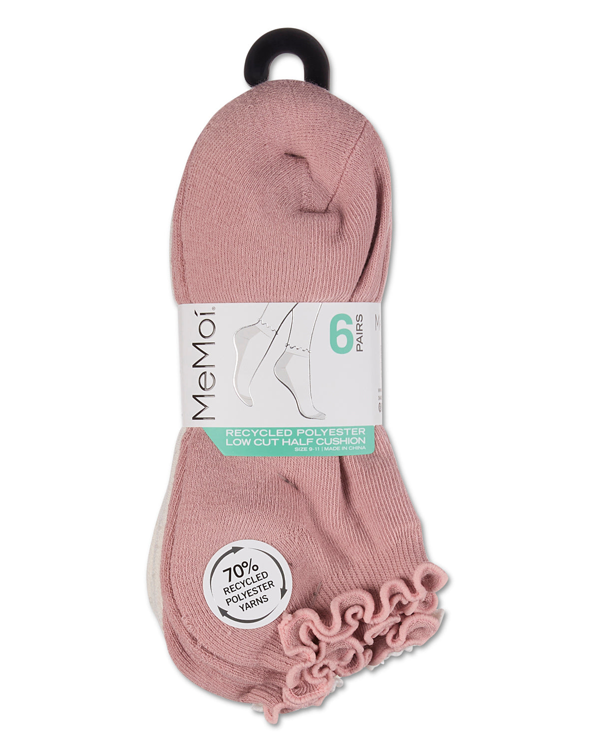 Women's 6 Pair Pack Lettuce Edge Recycled Polyester Half Cushioned Low Cut Socks : Color: Pink Multi