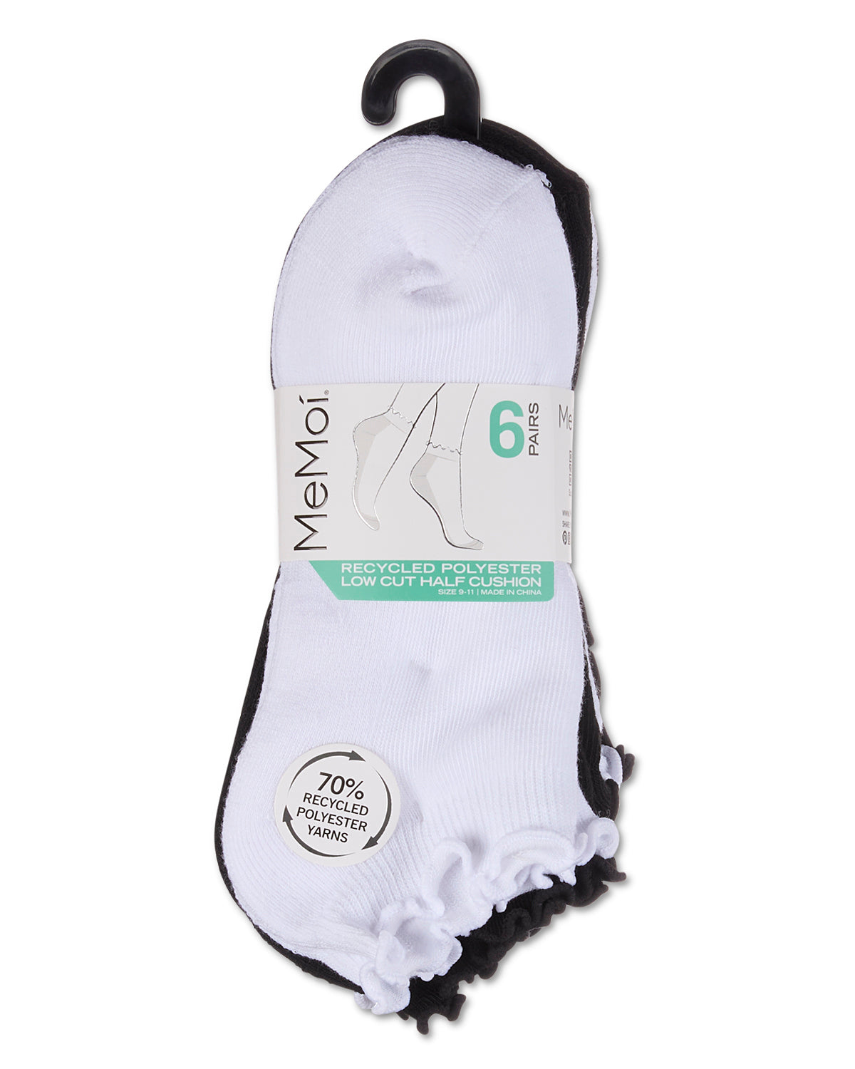 Women's 6 Pair Pack Lettuce Edge Recycled Polyester Half Cushioned Low Cut Socks : Color: Pink Multi