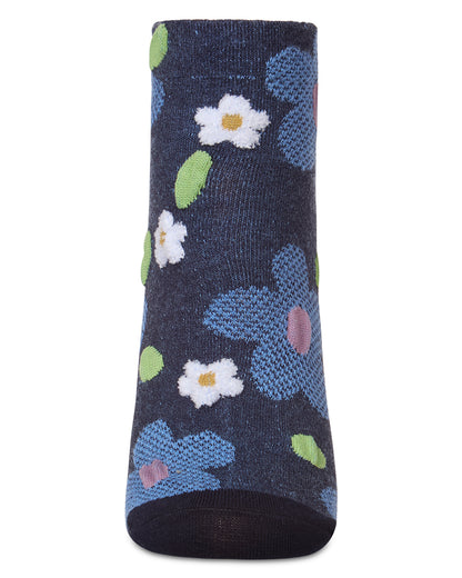Women's Daisy Dimensional Shortie Socks : Color: Blue