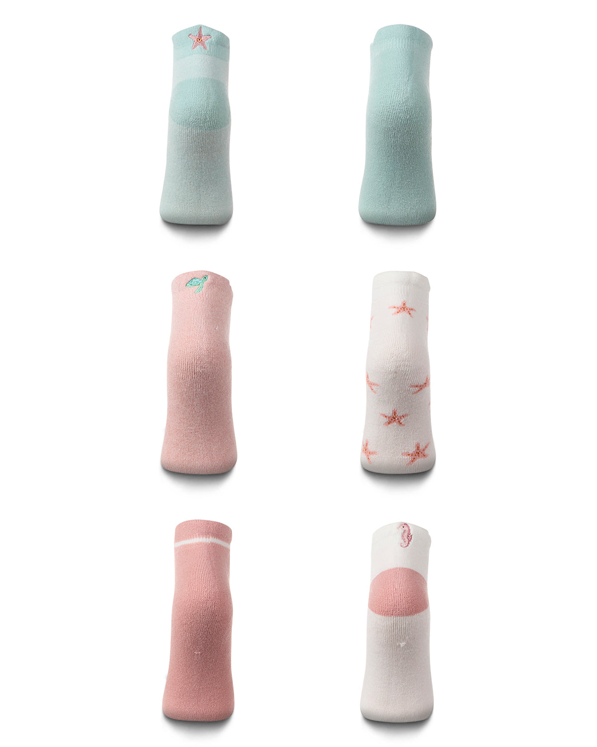 6 Pair Women's "Sea Life" Half-Cushioned Embroidered Low Cut Socks