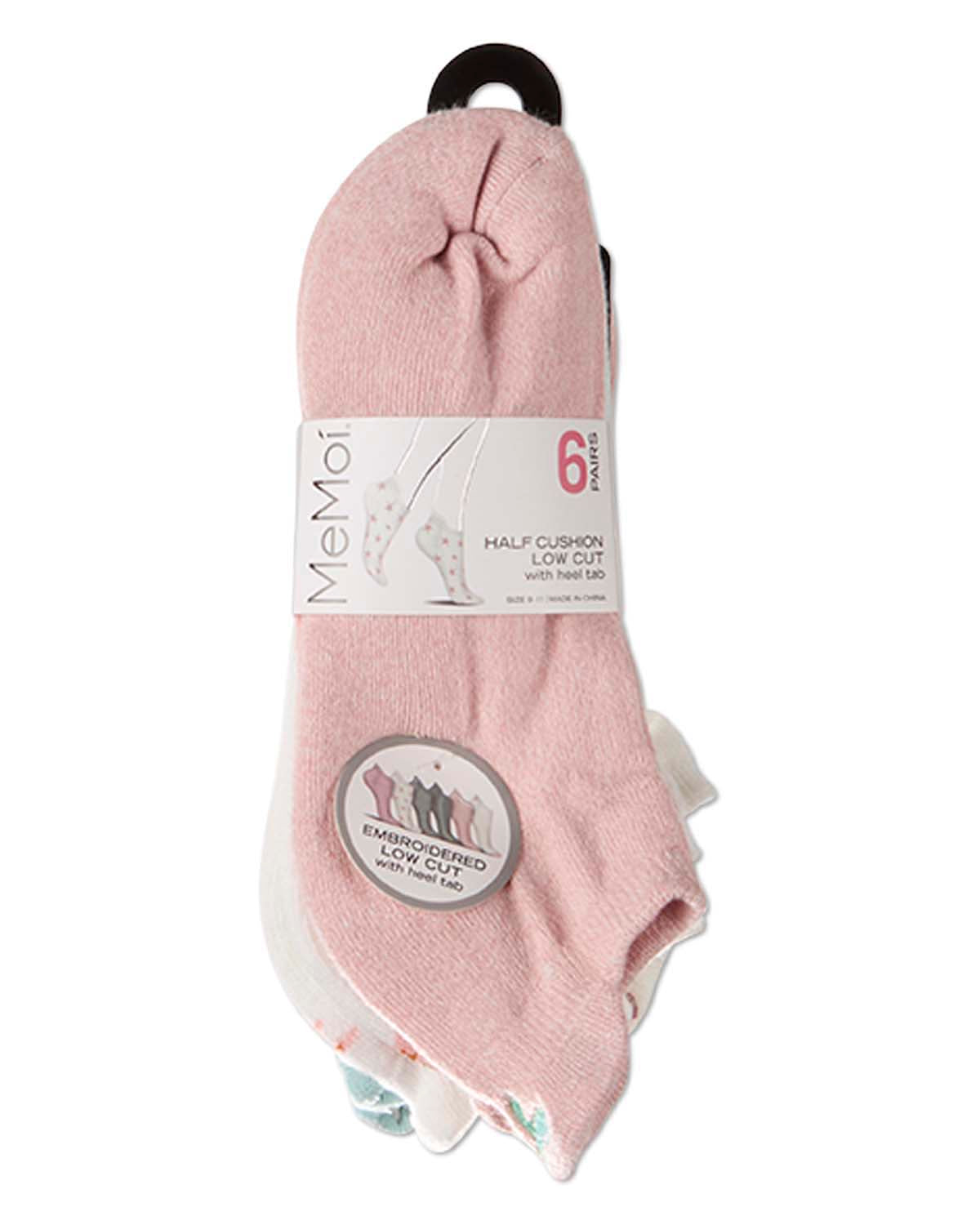 6 Pair Women's "Sea Life" Half-Cushioned Embroidered Low Cut Socks