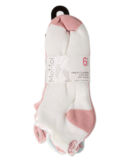 6 Pair Women's "Sea Life" Half-Cushioned Embroidered Low Cut Socks