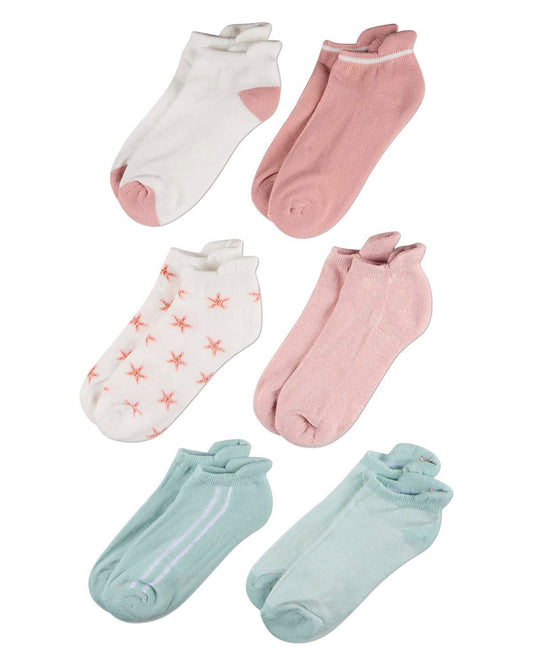 6 Pair Women's "Sea Life" Half-Cushioned Embroidered Low Cut Socks