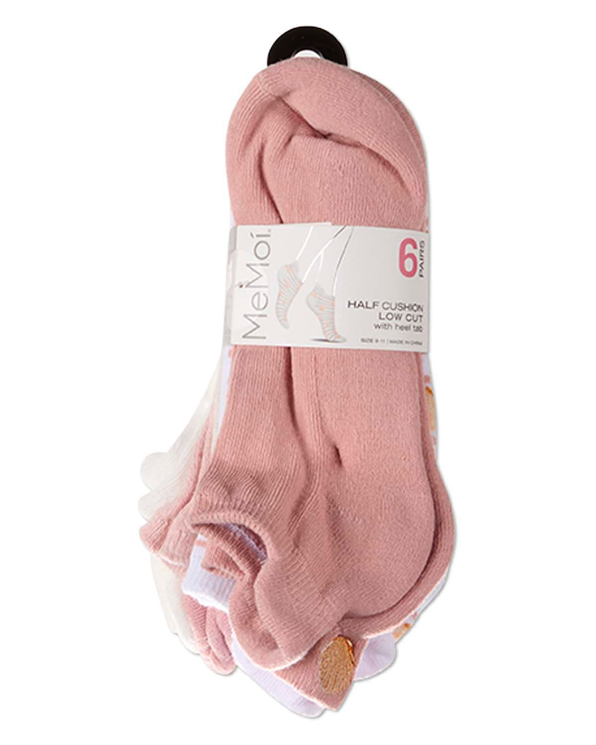 6 Pair Women's "Crab and Shell" Embroidered Half-Cushion Low Cut Socks