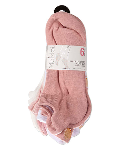 6 Pair Women's "Crab and Shell" Embroidered Half-Cushion Low Cut Socks